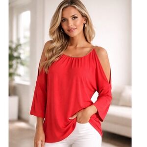 Michael kors XS blouse cold shoulder chain blouse orange red old money luxury